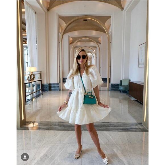 Hunter Bell Gaille Puff Sleeve Mini Dress in Ivory Floral Jacquard Size Small - Picture 2 of 10